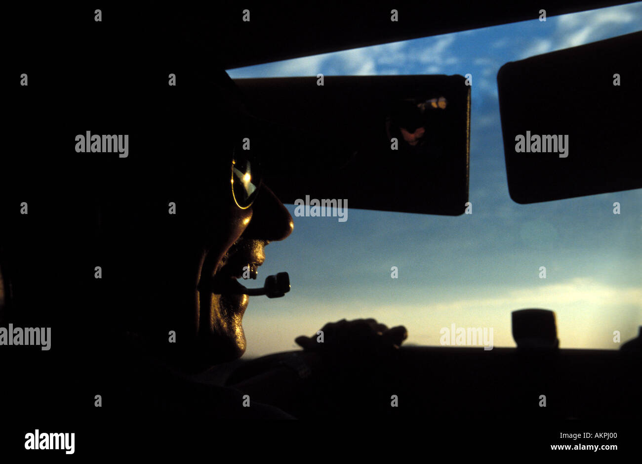 pilot in cockpit of cesna airplane Stock Photo