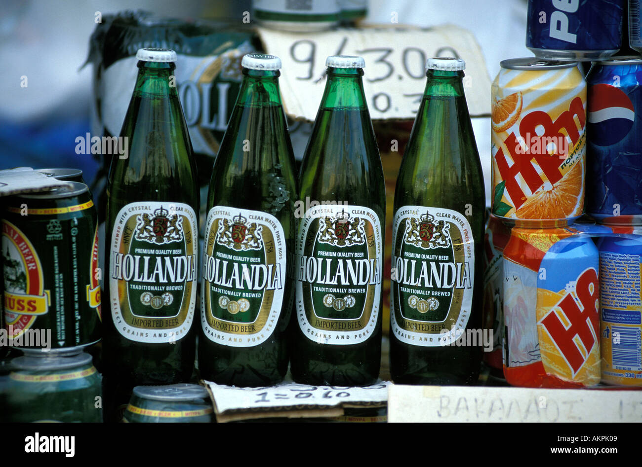 Athens Hollandia beer bottles Stock Photo