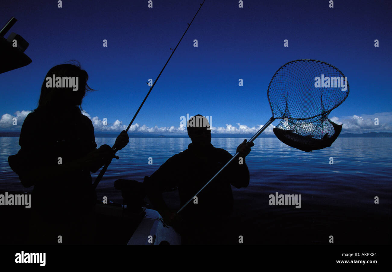 trout fishing on Lake Taupo Stock Photo Alamy