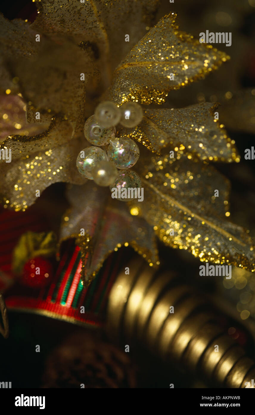 Gold Christmas tree decorations Stock Photo Alamy