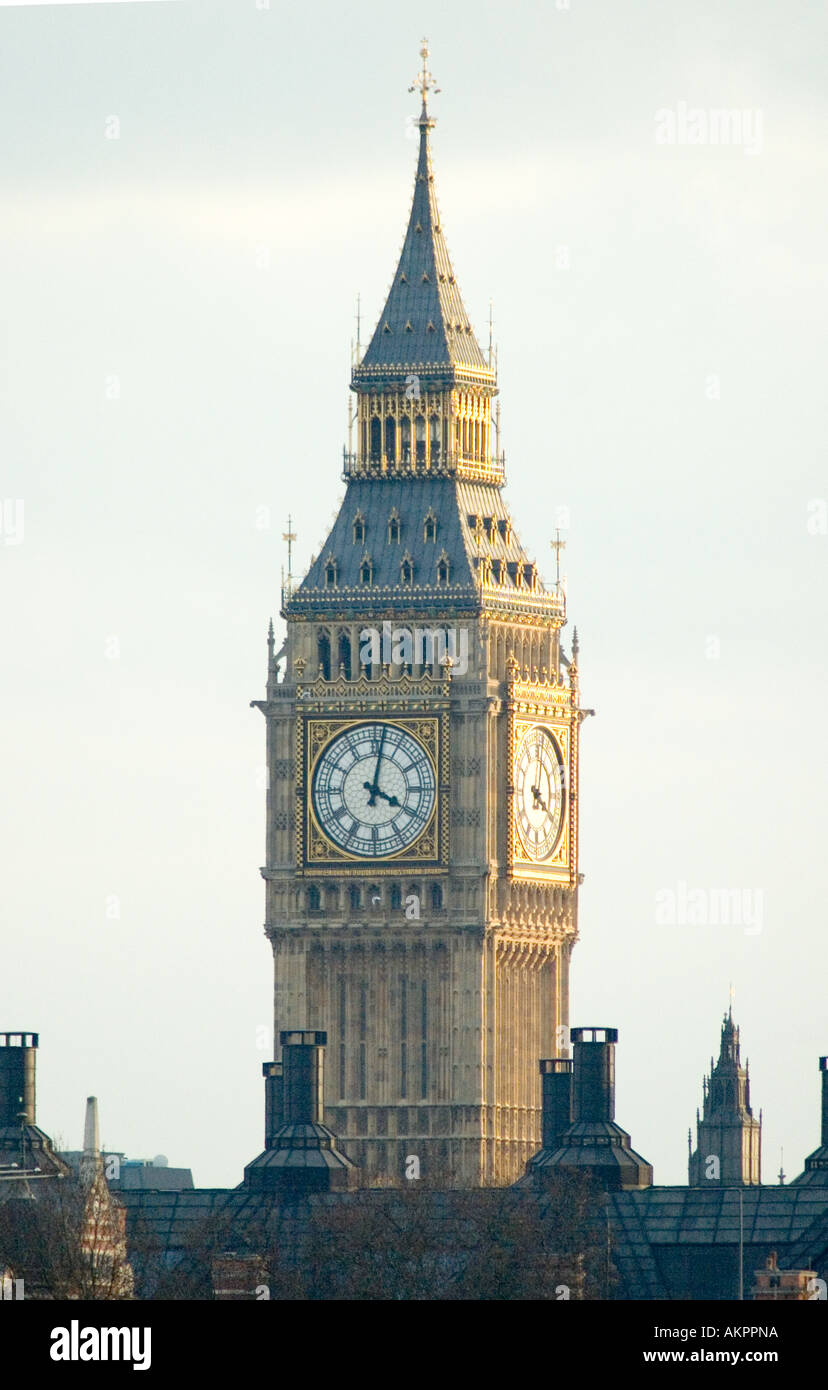 A view of the Big Ben clock tower of the Houses of Parliament in Westminster London Stock Photo