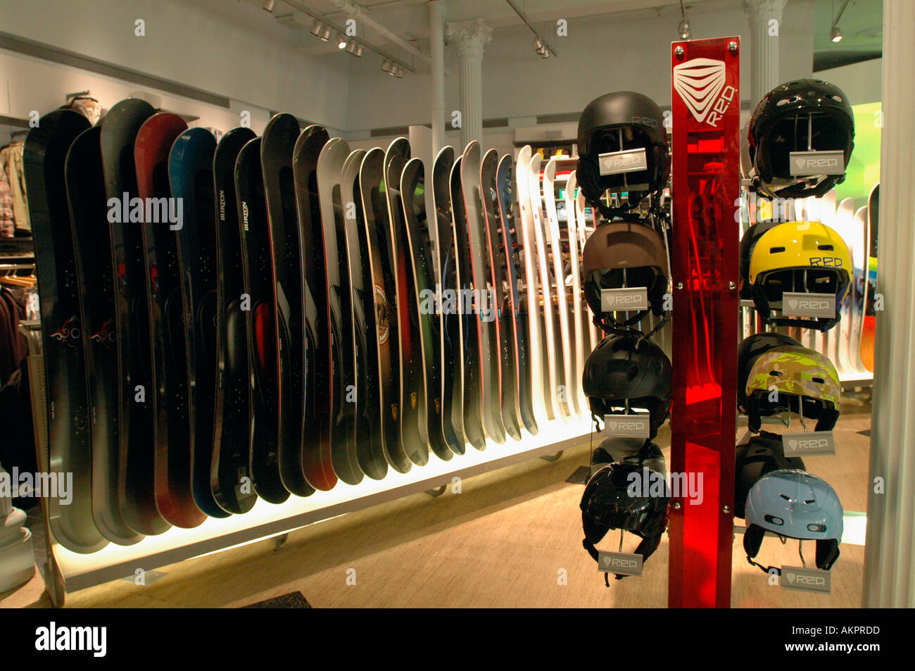 The Burton store in Soho in New York City selling snowboards and snowboard related recreational merchandise  Stock Photo