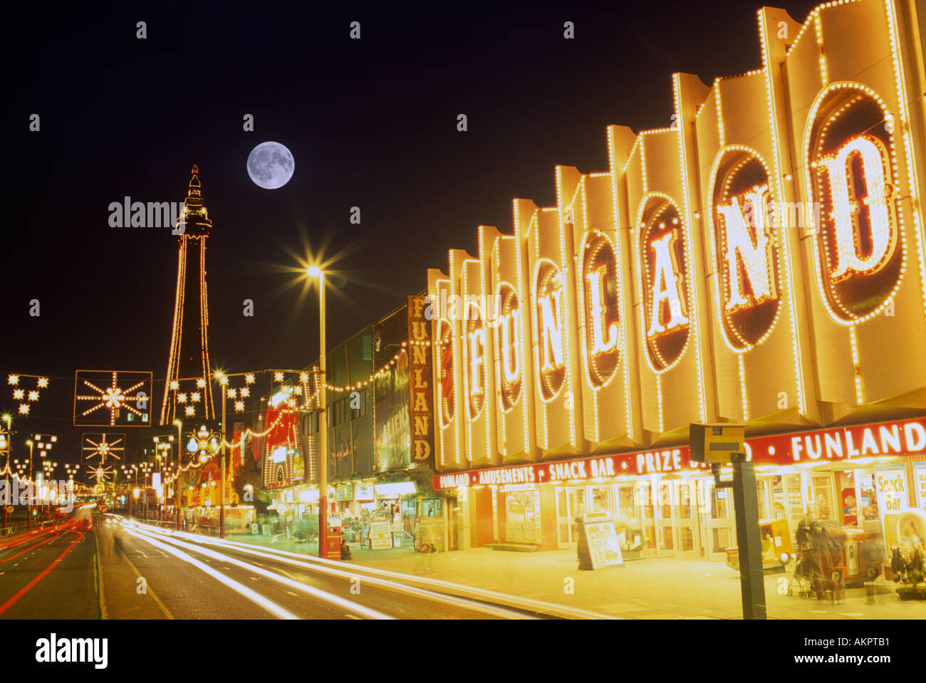 Amusement Arcade Tower Illuminations on the Golden Mile Blackpool England Stock Photo