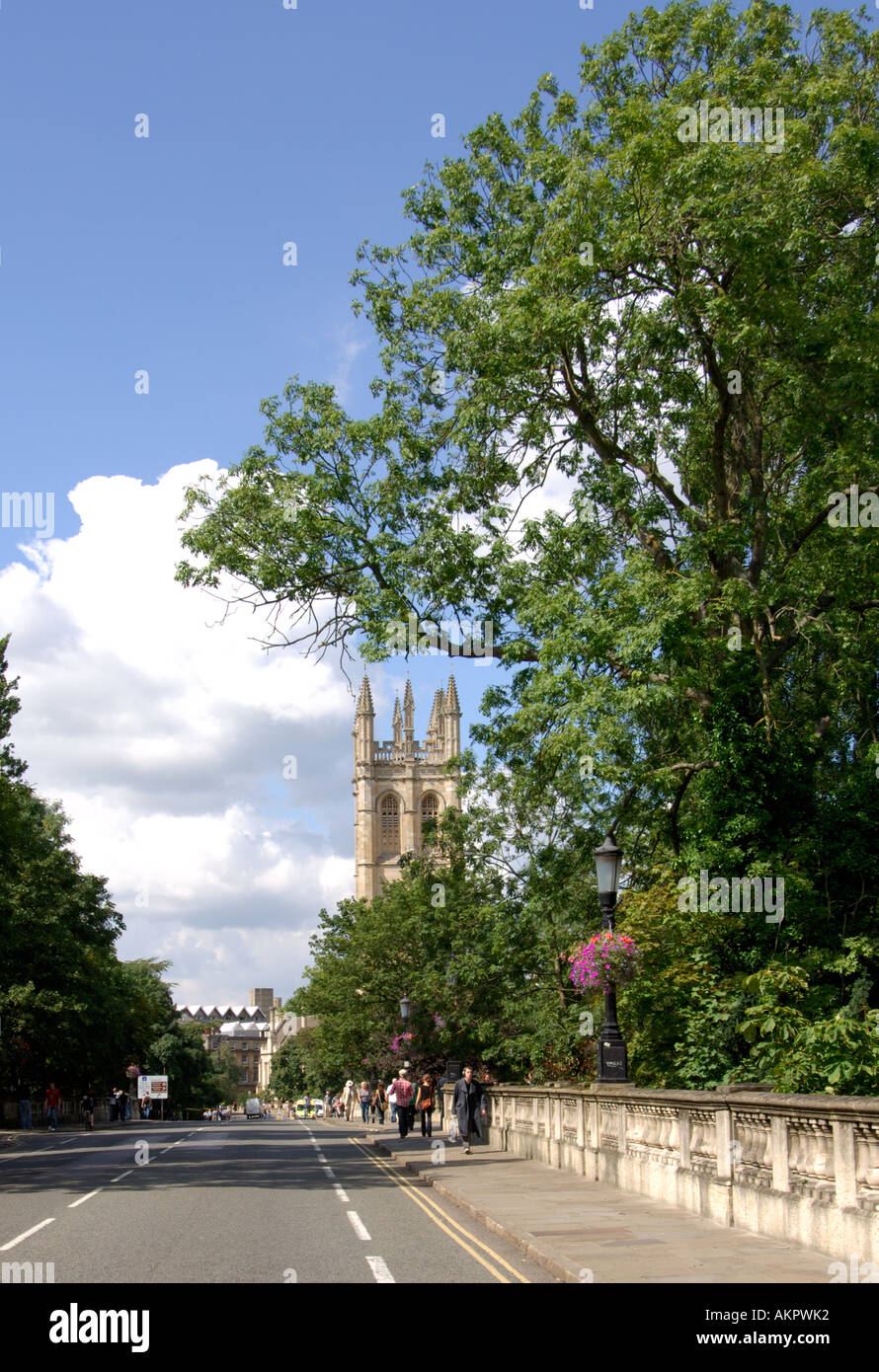 View of Magdalen Tower from Magdalen Bridge Oxford Stock Photo