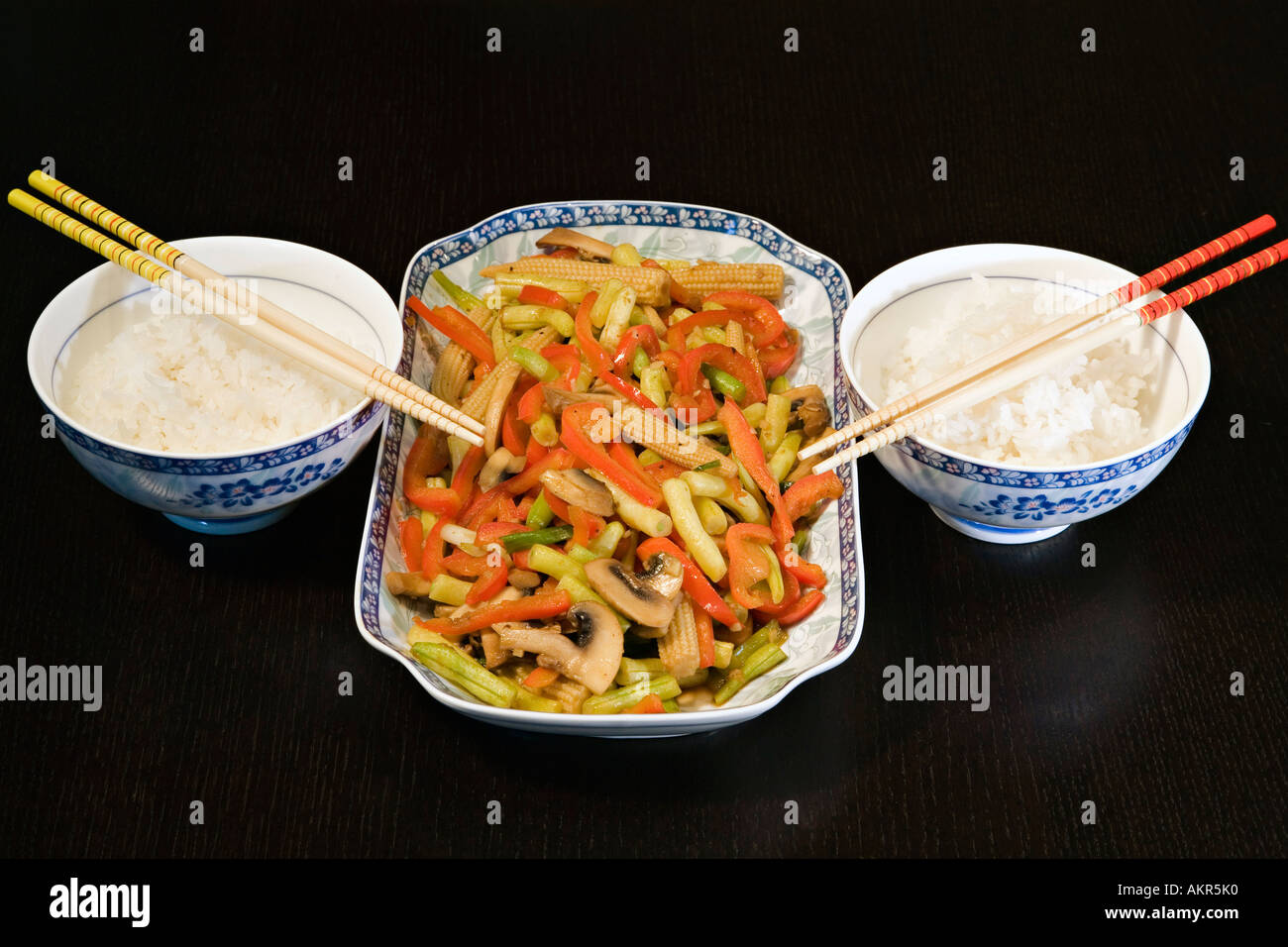 Asian Vegetable Stirfry with rice Stock Photo