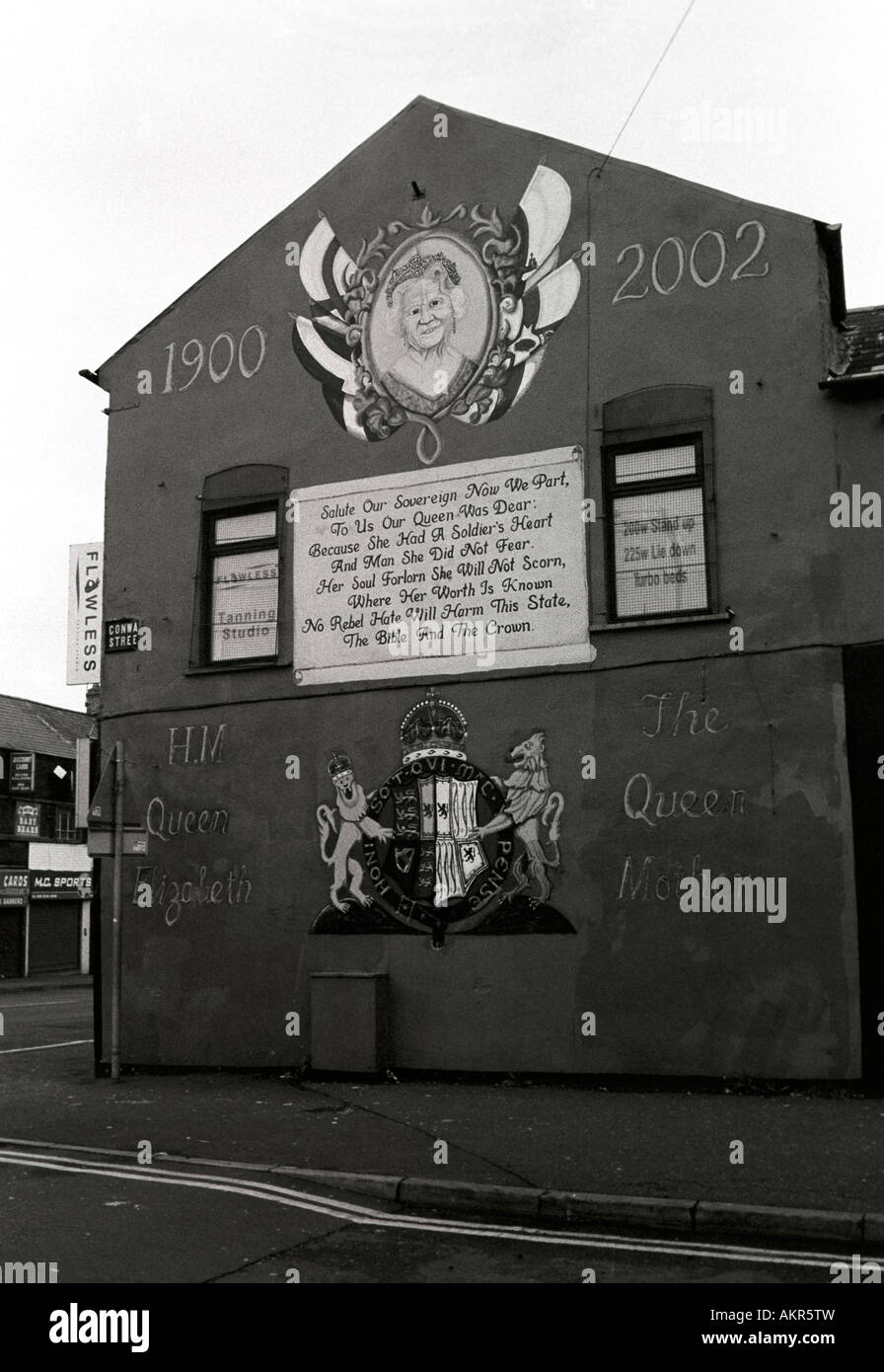 Mural on Conway Street, West Belfast, commemorating the death of Queen Elizabeth, the Queen Mother. Stock Photo