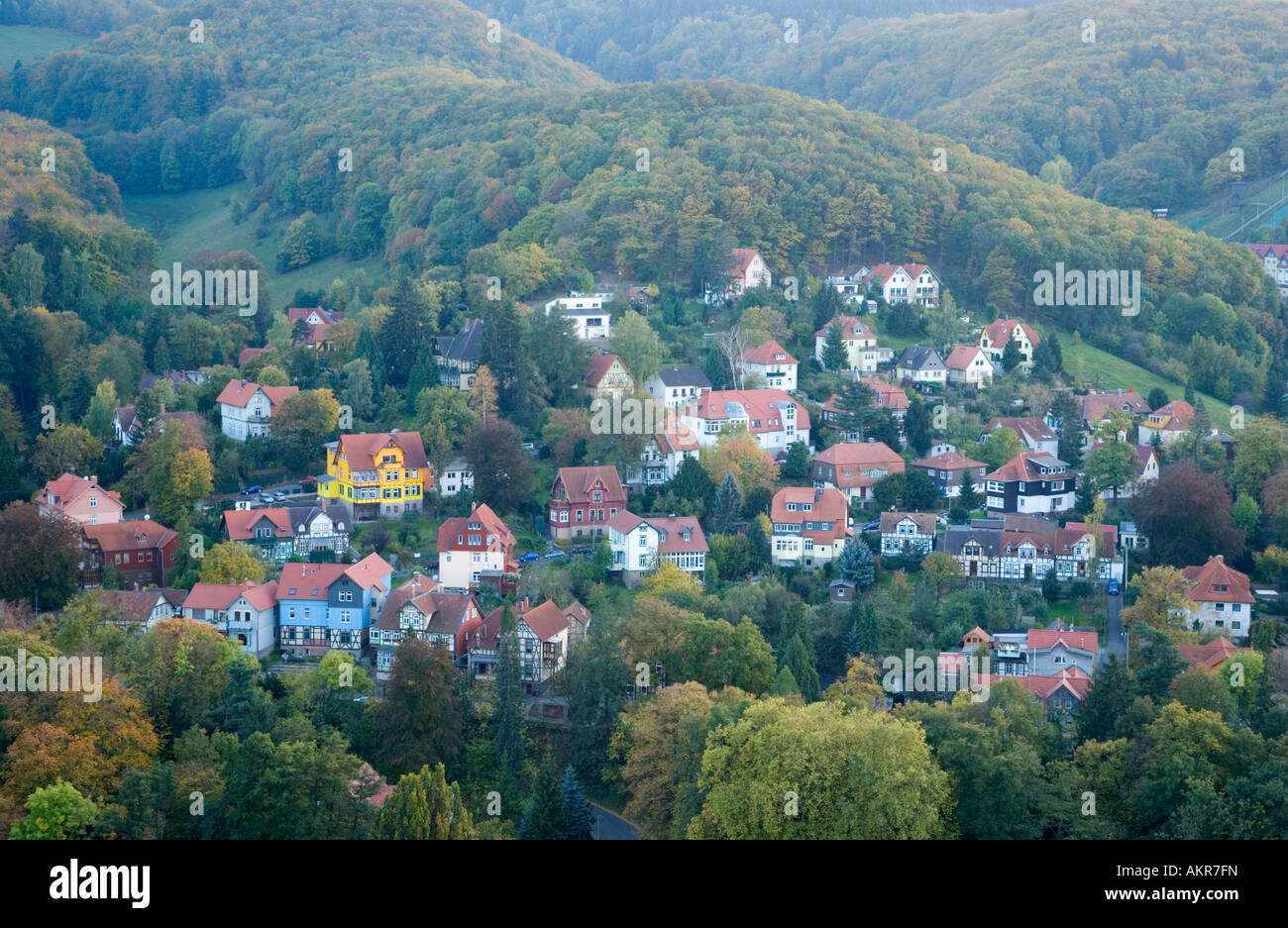 Houses on hillside in Wernigerode in the Harz Region Lower Saxony Germany Stock Photo