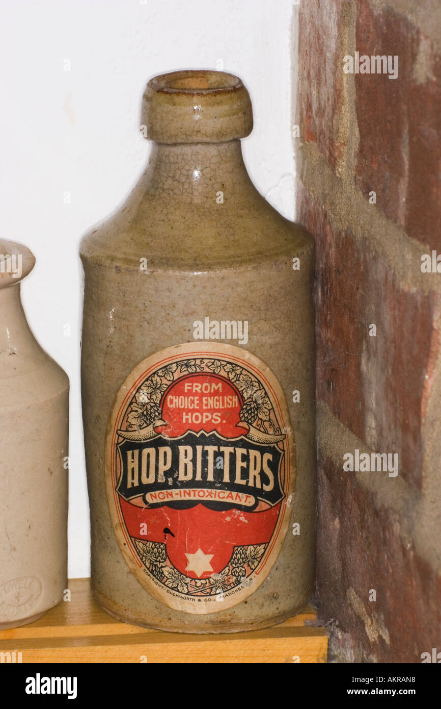 Old fashioned soft drink hop bitters stone jar bottle Stock Photo Alamy