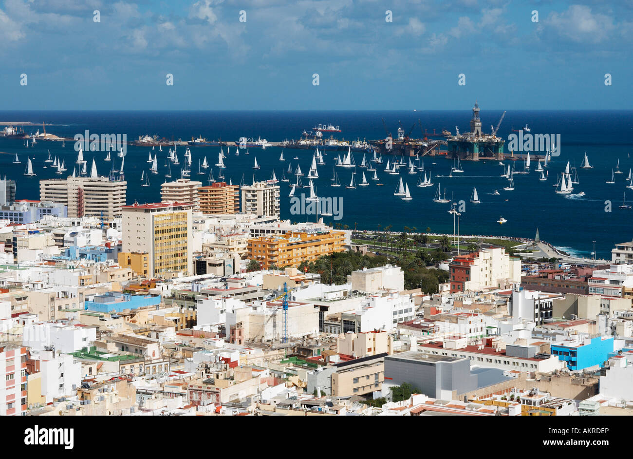 Yachts leaving Las Palmas at the start of the 2007 ARC transatlantic race from Gran Canaria to the carribean Stock Photo