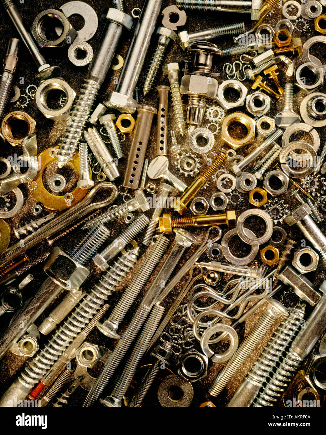 nuts bolts and industrial fasteners still life Stock Photo
