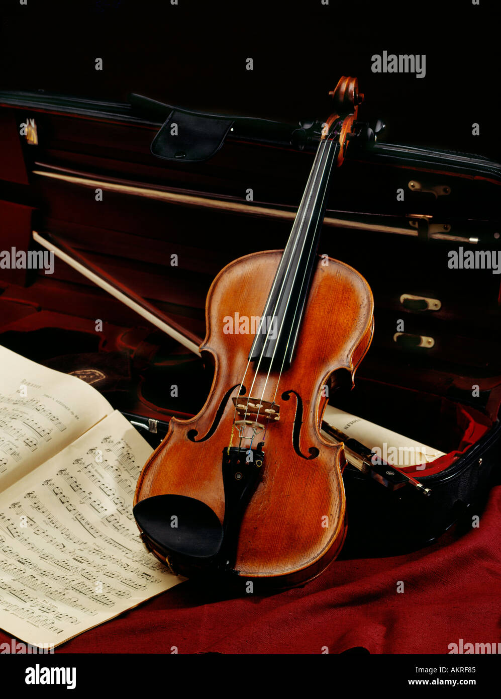 still life of a violin and sheet music Stock Photo