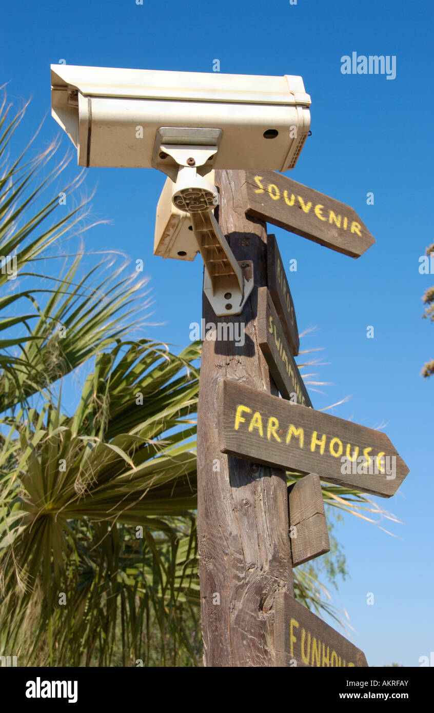 Security camera at Camel Park in Mazotos on the Mediterranean island of