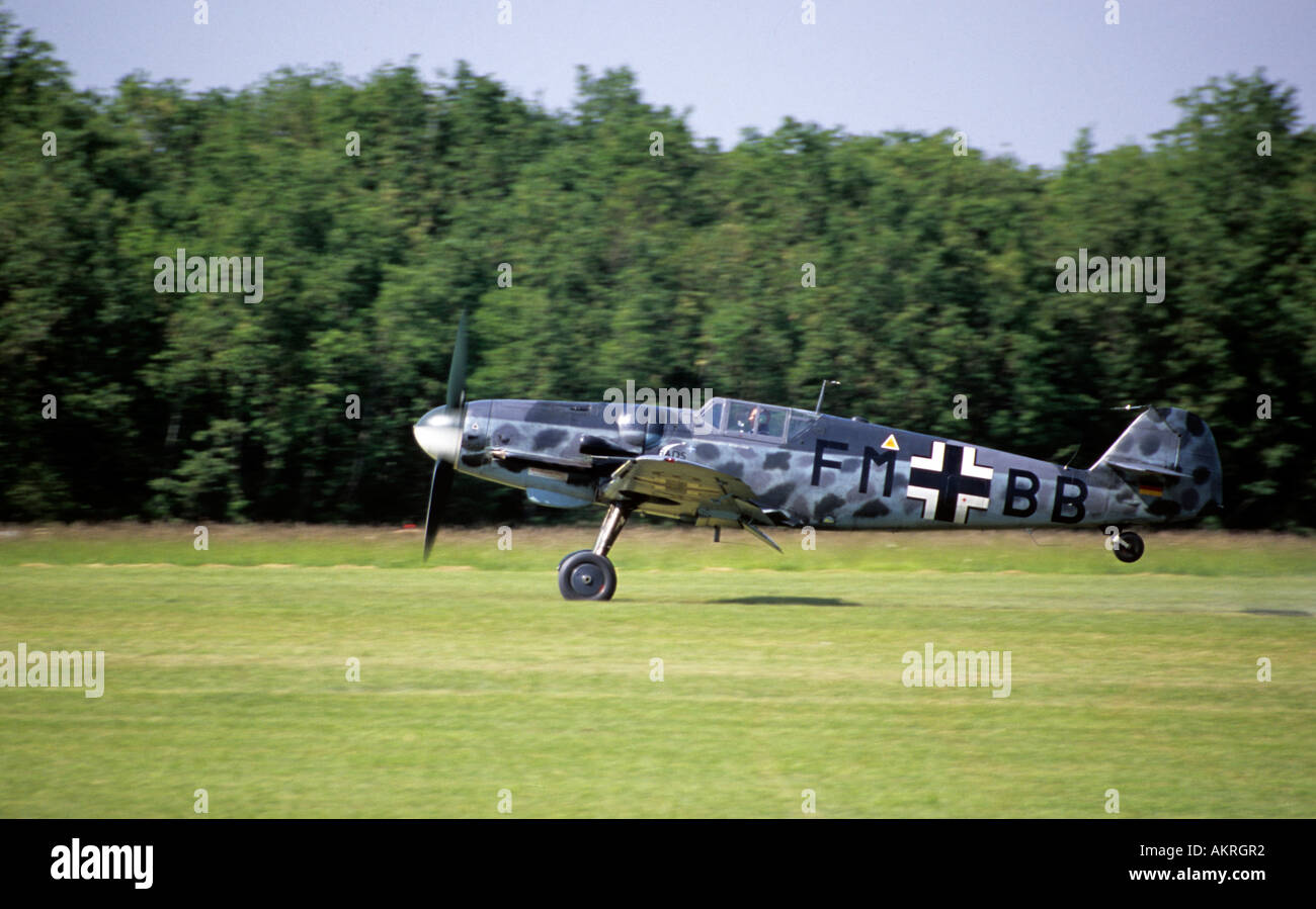 Ferte-Alais Air Show - France,  Messerschmitt Bf-109 landing Stock Photo