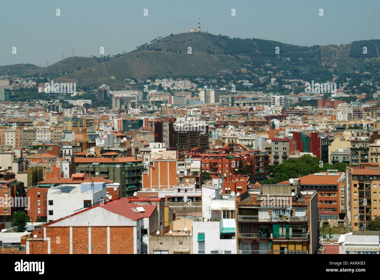 View of buildings & skyline in crowded densely populated Barcelona City ...