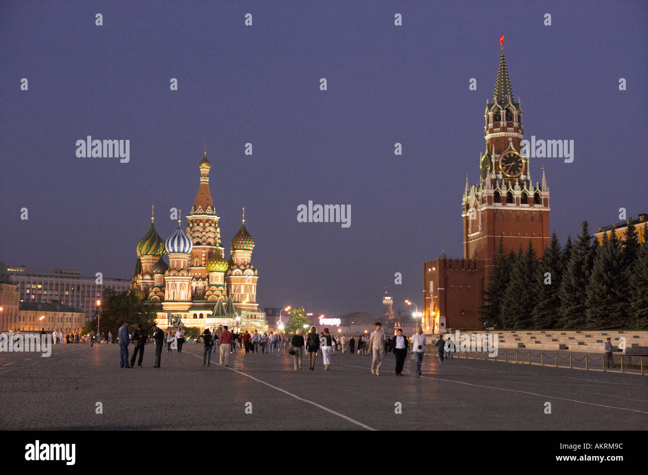 SUMMER EVENING IN RED SQUARE SHOWING KREMLIN WALL AND SAINT BASILS ...