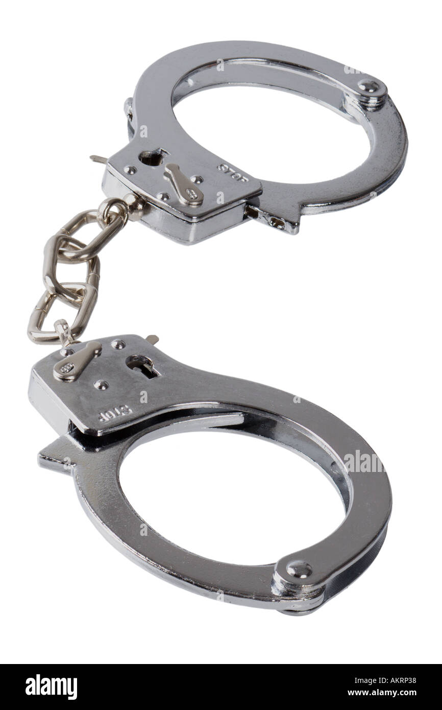 Bad Cat Handcuffs On White Background Stock Photo 768000922