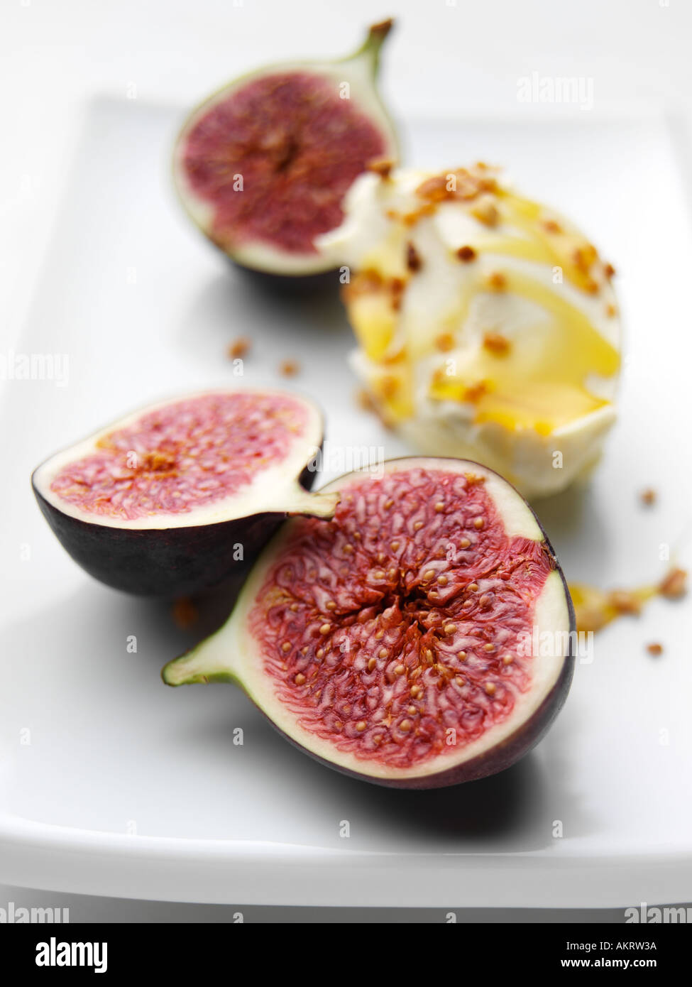 Individual figs honey mascarpone cream cheese dessert hires stock