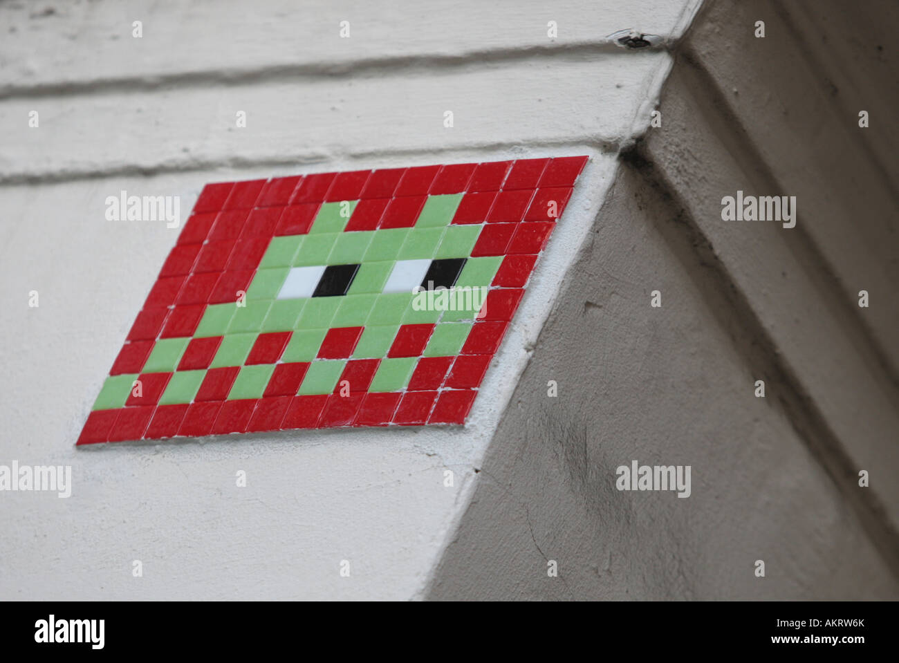 A GV of street art in London, England by guerilla artist 'Space Invader' Stock Photo