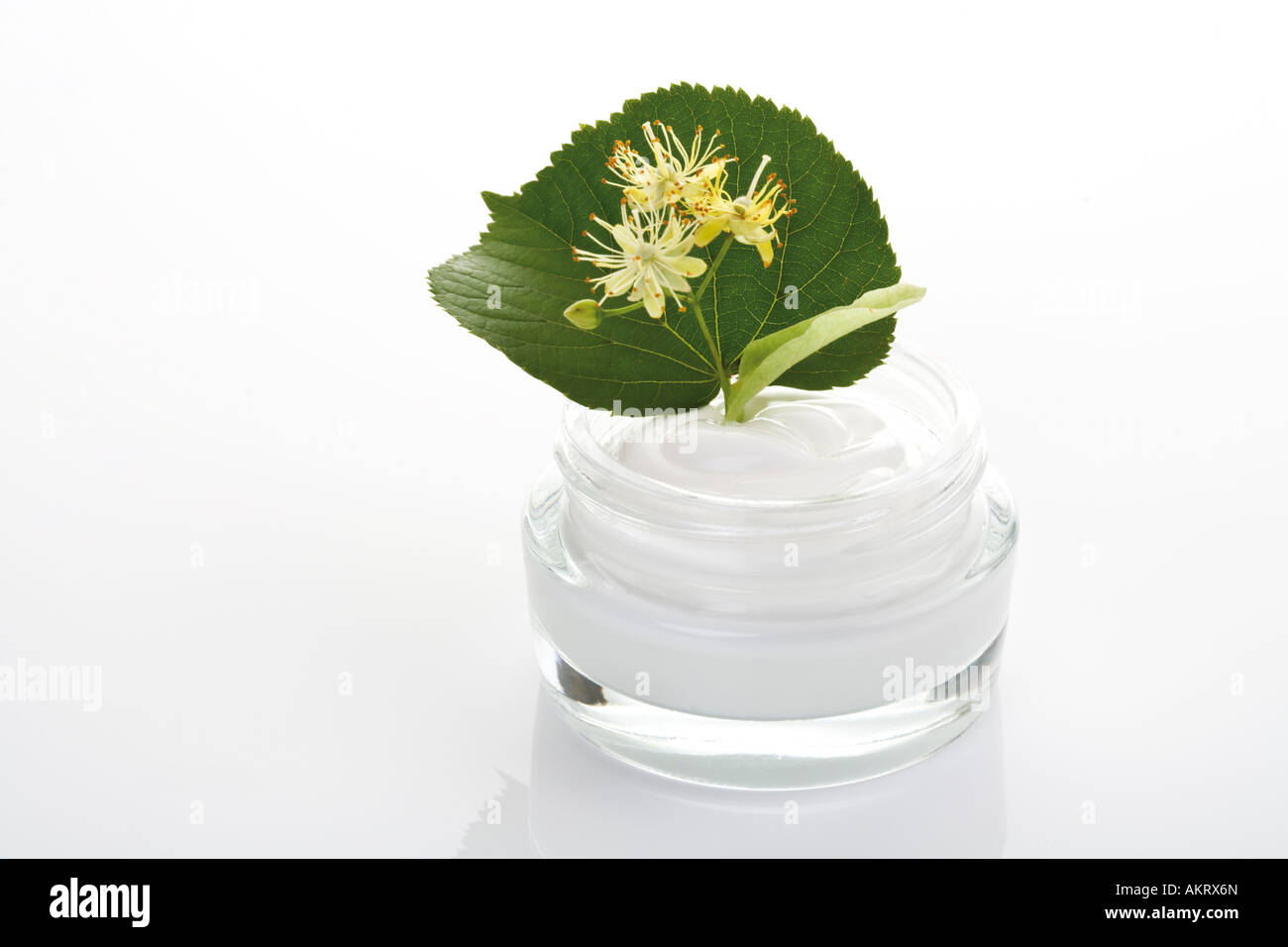 Lime blossom cream, close-up Stock Photo