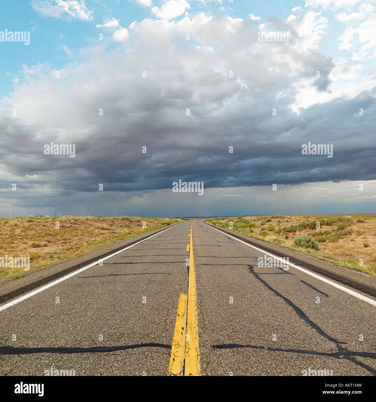 Empty two lane highway leading to desert horizon Stock Photo Alamy