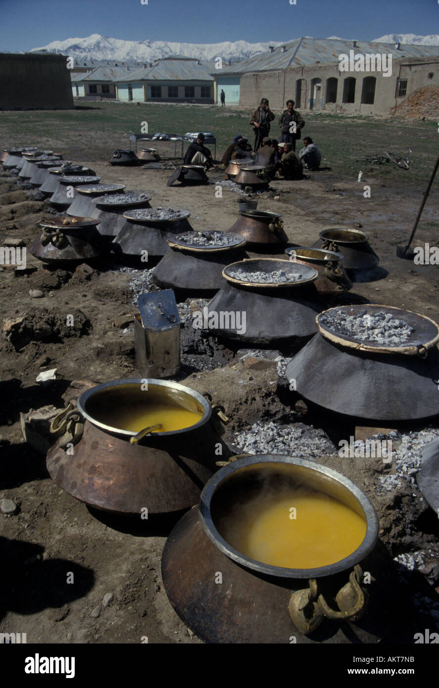Afghan cooking pots outside feast Kabul Afghanistan Stock Photo