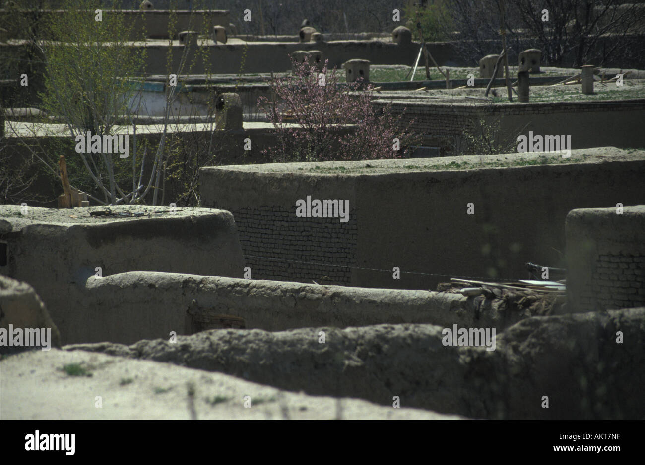 flat roofed adobe homes Kabul Afghanistan Stock Photo