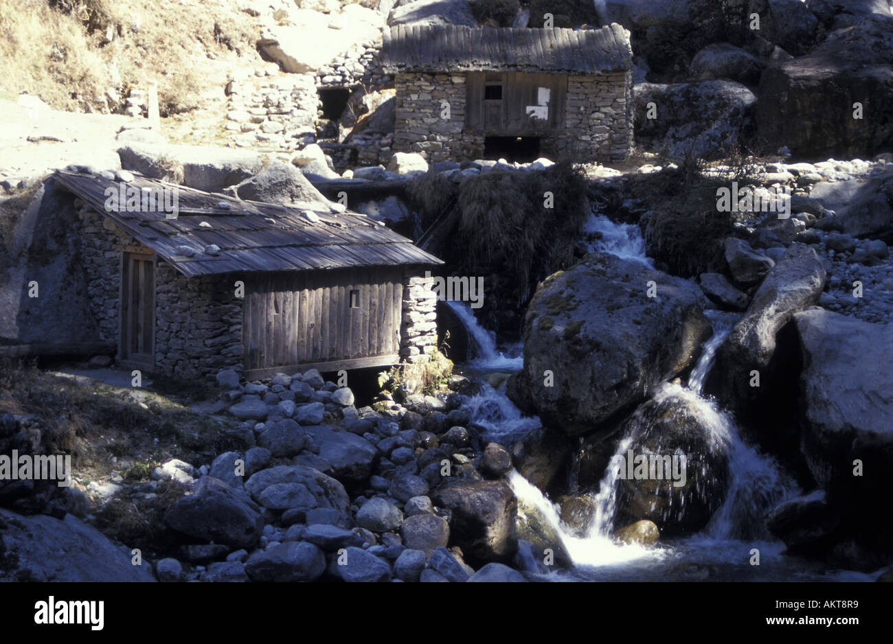 water mills below Namche Bazaar Solu Khumbu Nepal Stock Photo
