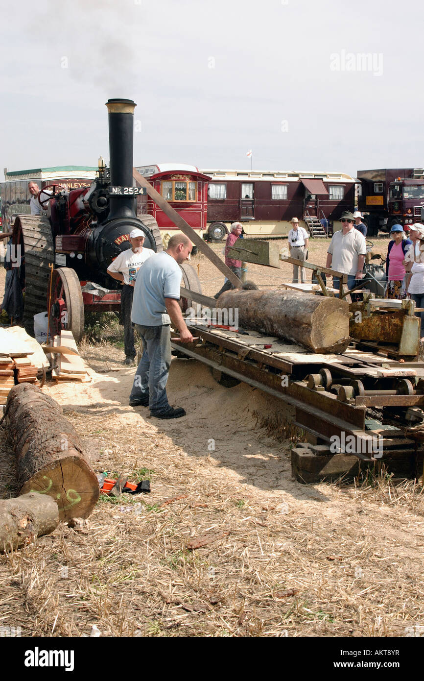 Vintage steam engine driven wood saw on display at the Great Dorset