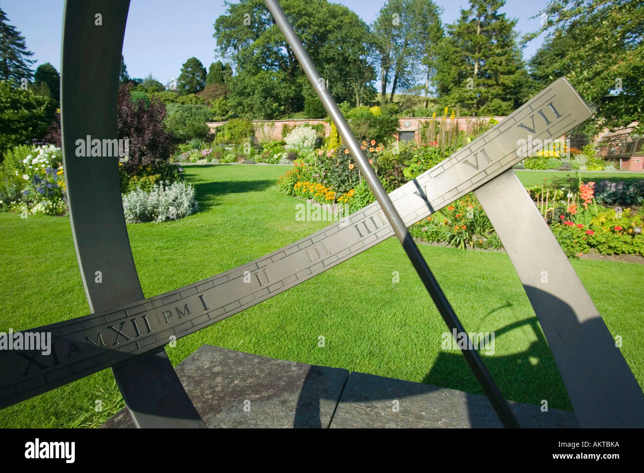 a sun dial  in  Holehird gardens, Windermere, Cumbria, UK Stock Photo