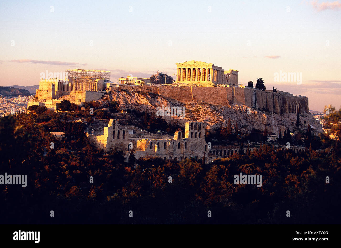 Acropolis view from Philopappos Hill Athens Greece Stock Photo