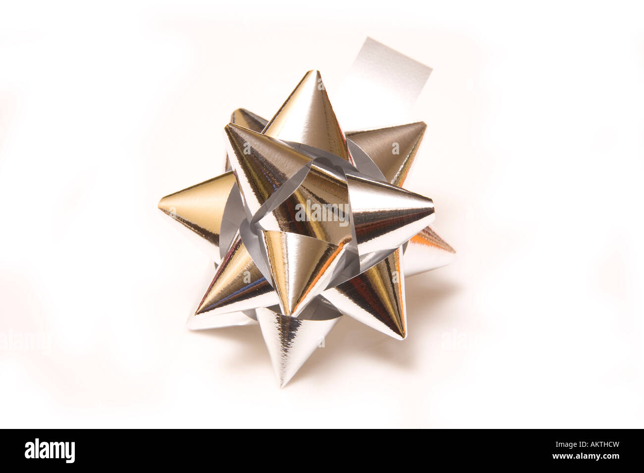 Silver ribbon bow or rose isolated on a white studio background Stock ...