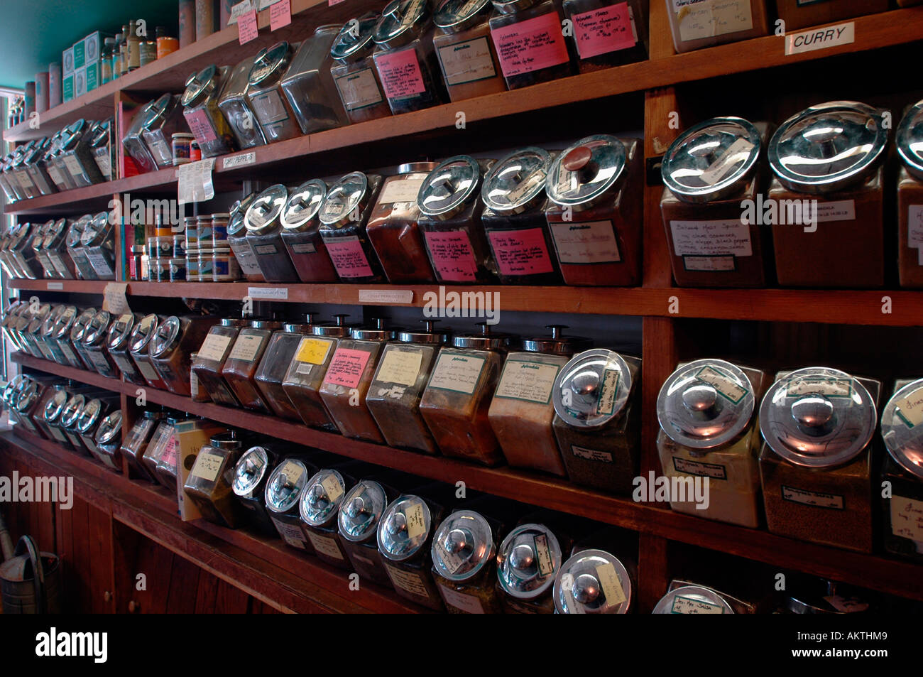 Spices for sale at Ambrosia Spice Store in Greenwich Village Stock