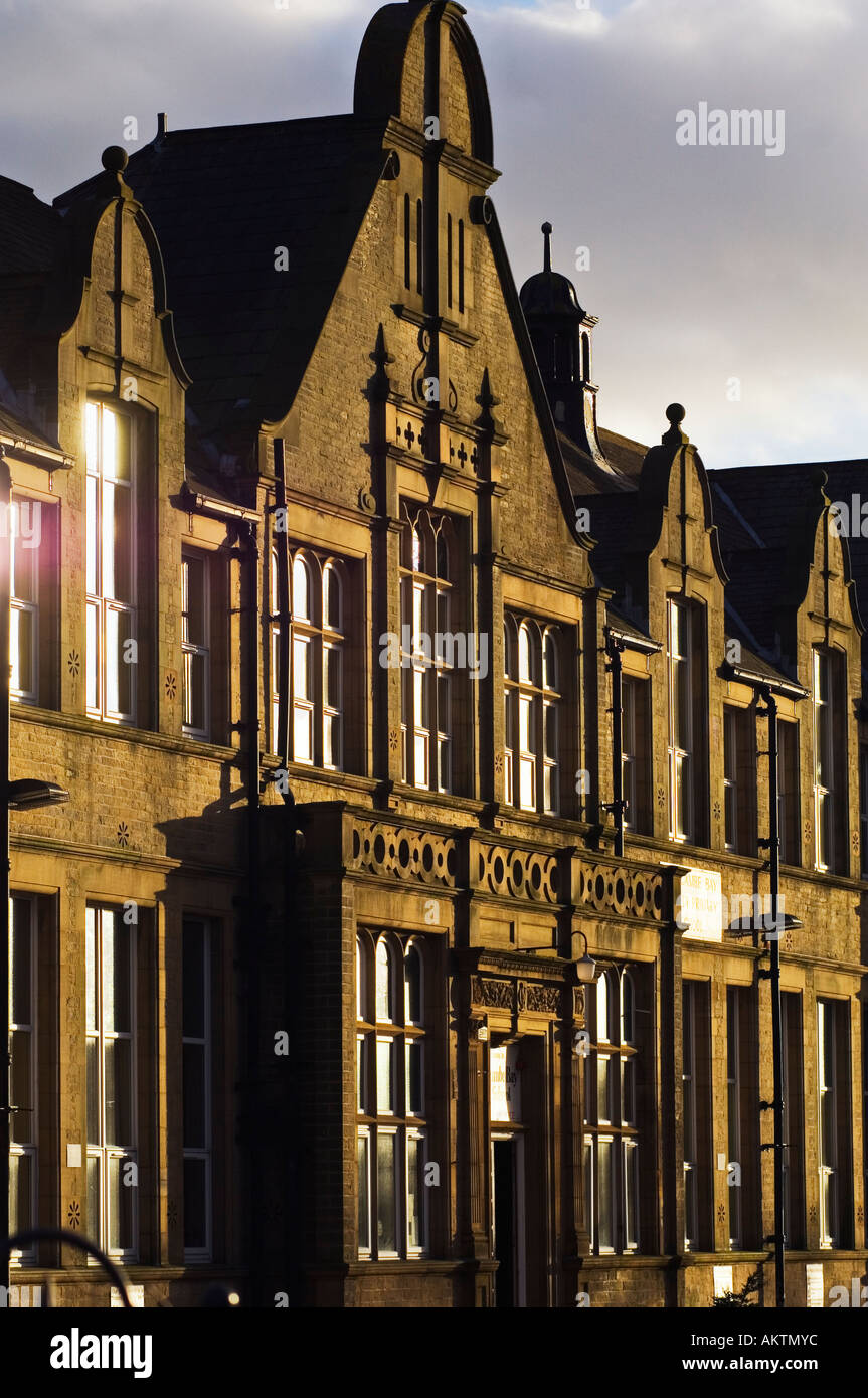 Evening light on the facade of Morecambe Bay Primary School in
