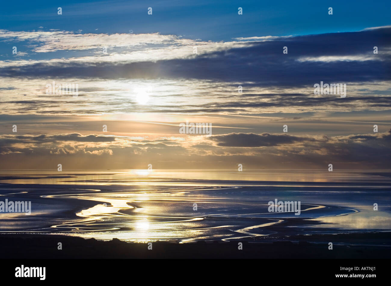 Evening light over Morecambe Bay from Warton Crag Lancashire Stock Photo