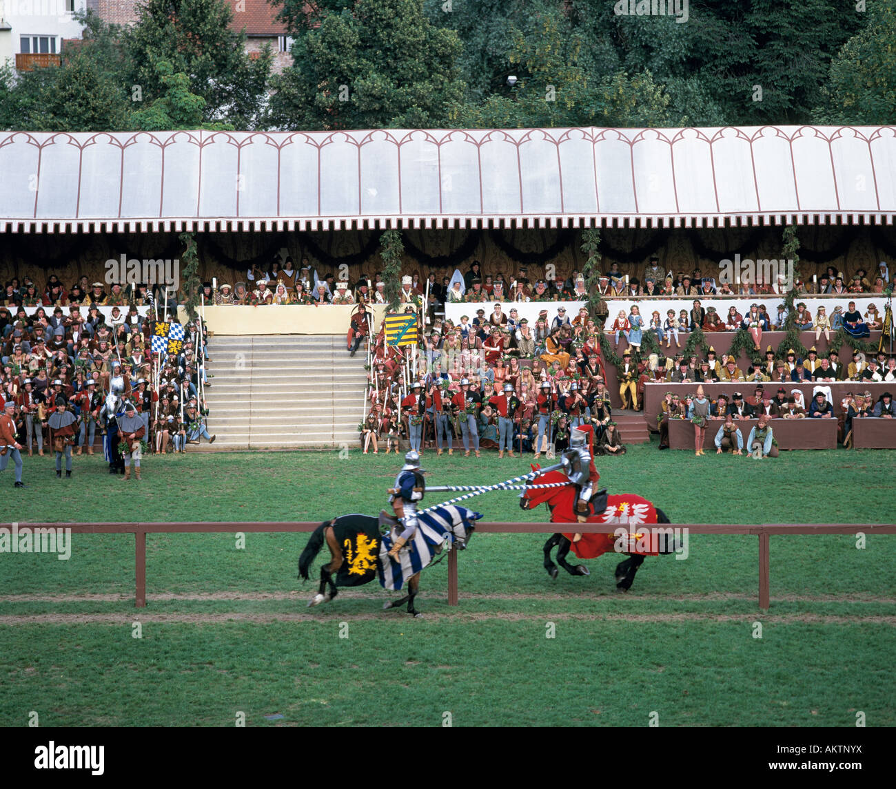 D-Landshut, Isar, Lower Bavaria, festivity, Landshut Princely Wedding, riding games, knightly games, crowd of spectators Stock Photo