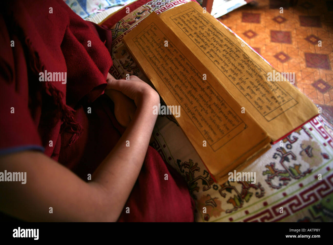 Tibetan monks in Kathmandu Nepal The majority of monks in Nepal are refugees from Tibet and live in monasteries in Nepal Stock Photo