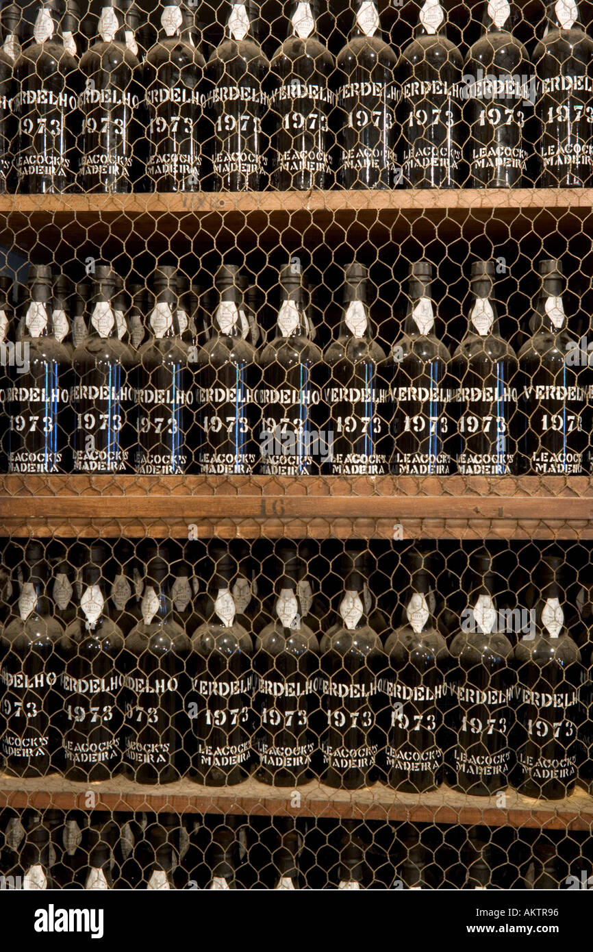 Bottles of 1973 Vintage Verdelho Madeira Wine, The Old Blandy Madeira Wine Lodge, Funchal, Madeira, Portugal Stock Photo