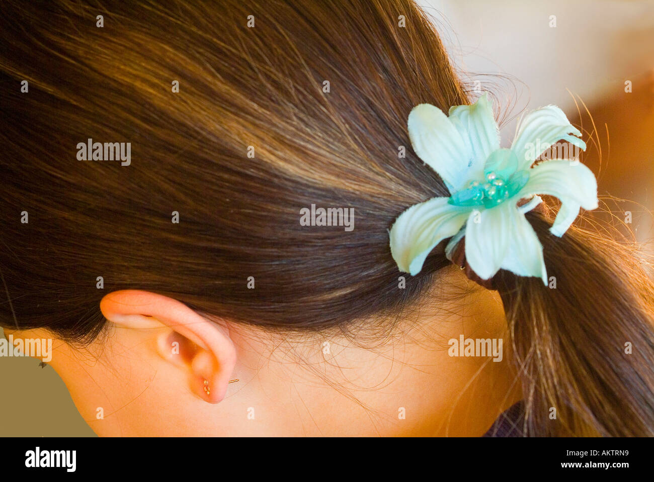 A delicate hair fastener worn by a young girl Stock Photo Alamy