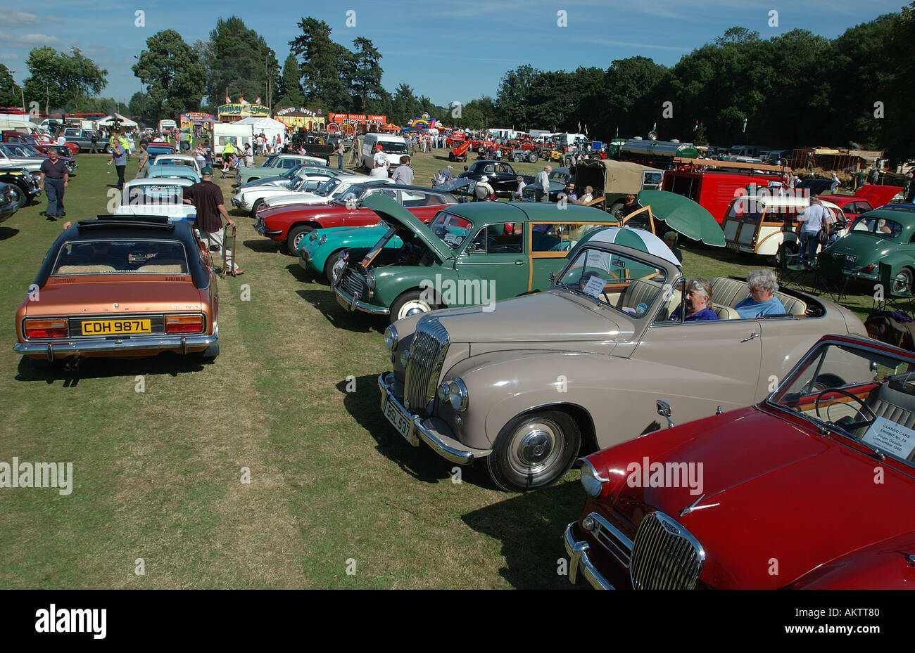 Vintage cars on the recreation ground during Kington Vintage Show. Stock Photo
