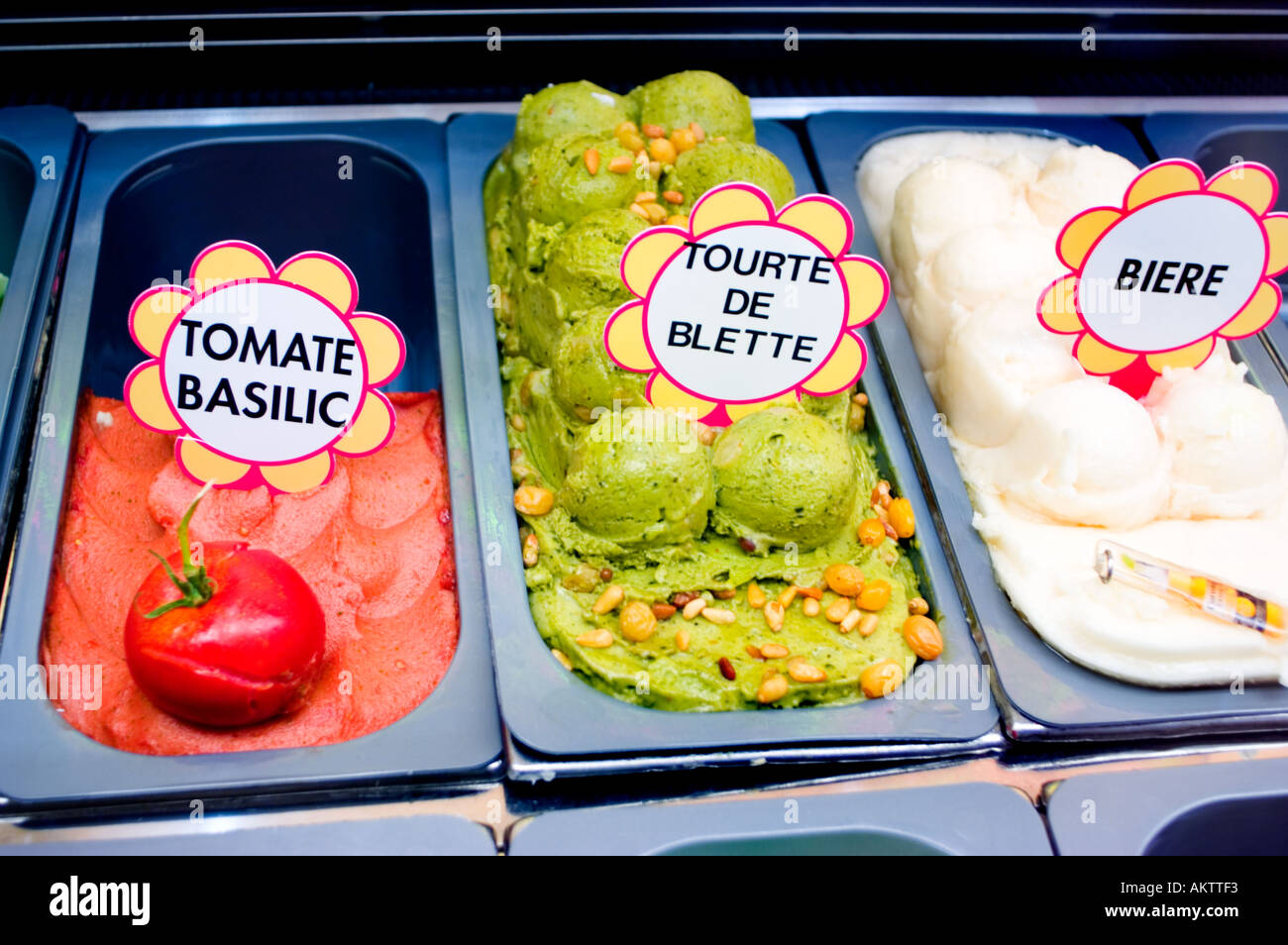Nice France, French Ice Cream Store "Fennocchio", Detail, Dessert, discover unusual Stock Photo