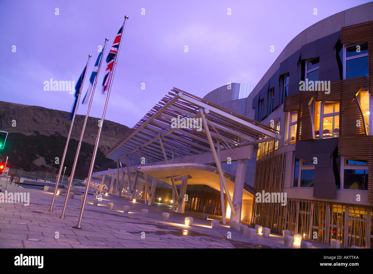 Duck shot of the Scottish Parliament Holyrood Park Edinburgh Scotland