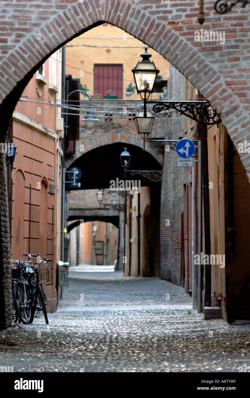 Ferrara Italy Via delle Volte medieval covered street Stock Photo