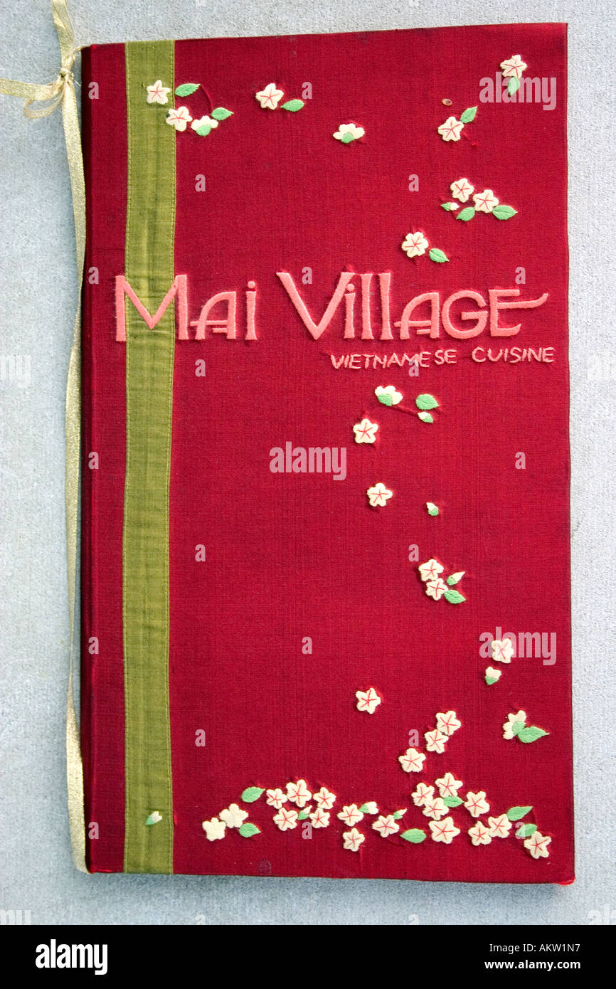 Menu cover of the Mai Village restaurant offering Vietnamese