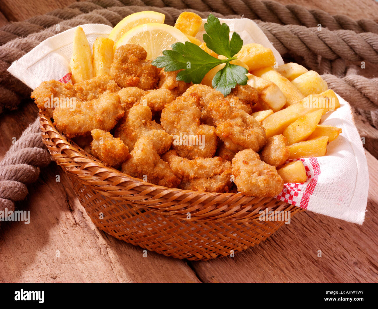 BASKET OF SCAMPI AND CHIPS Stock Photo Alamy
