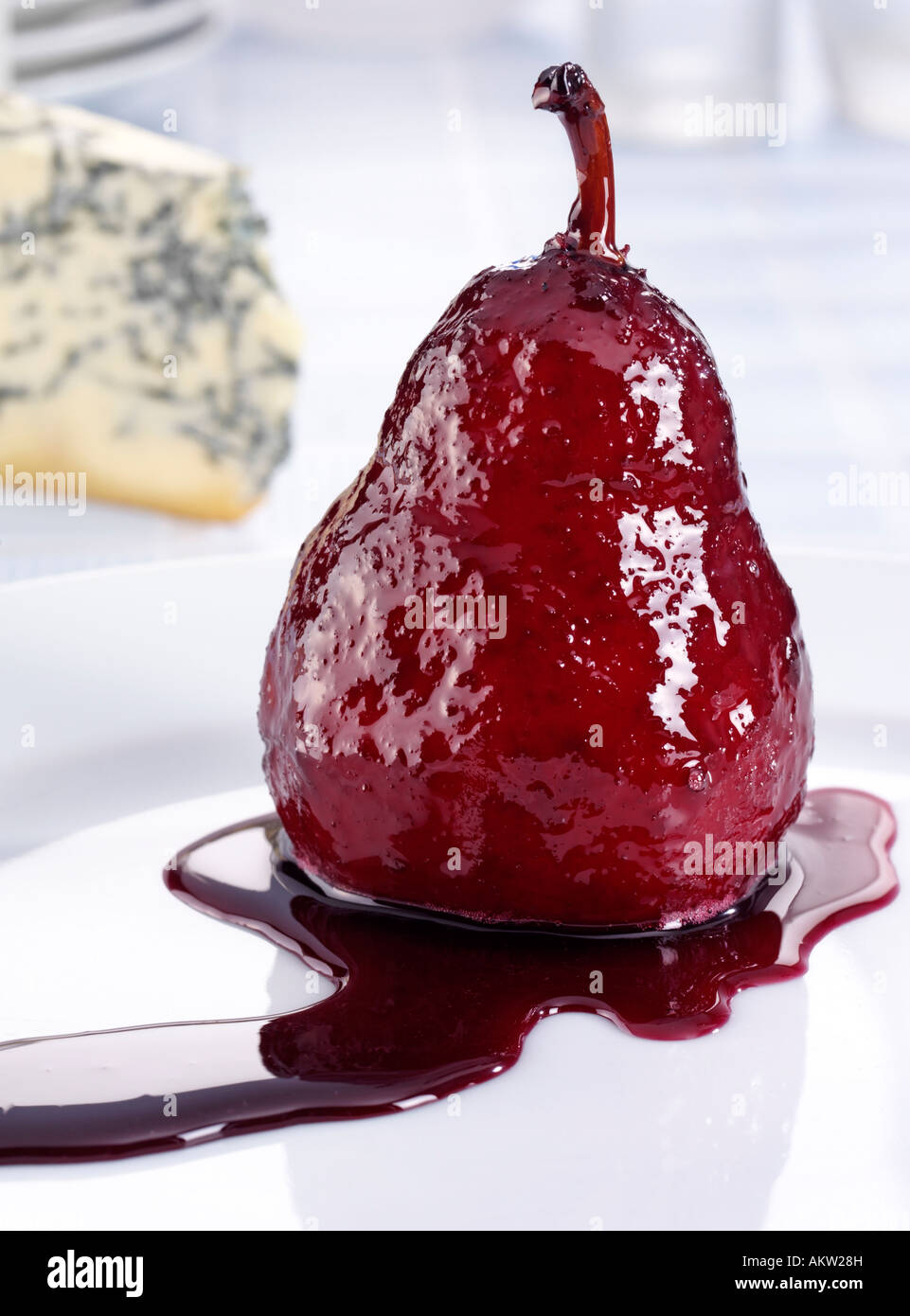 PEAR WITH RED WINE SAUCE Stock Photo