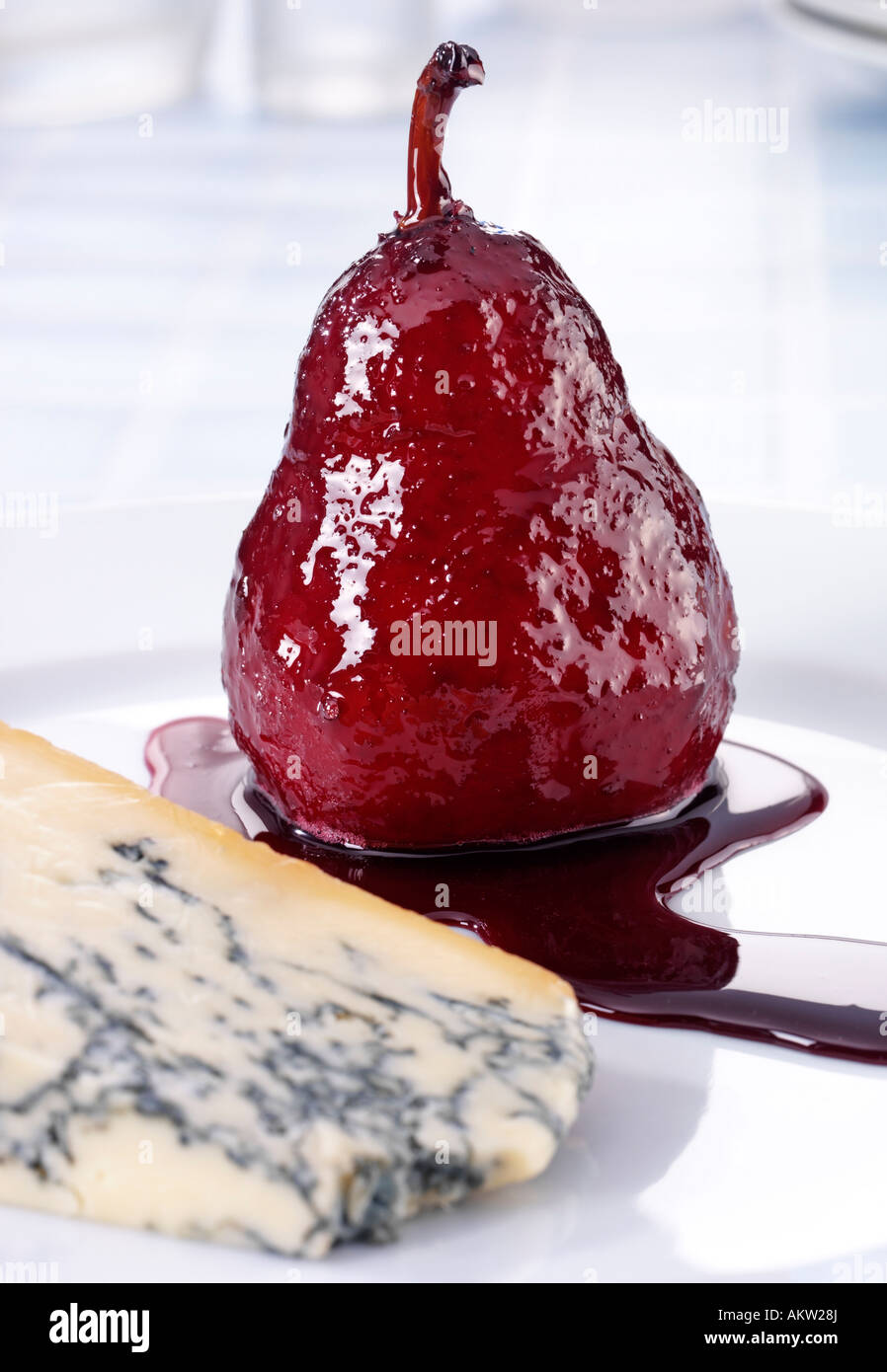 PEAR WITH RED WINE SAUCE Stock Photo