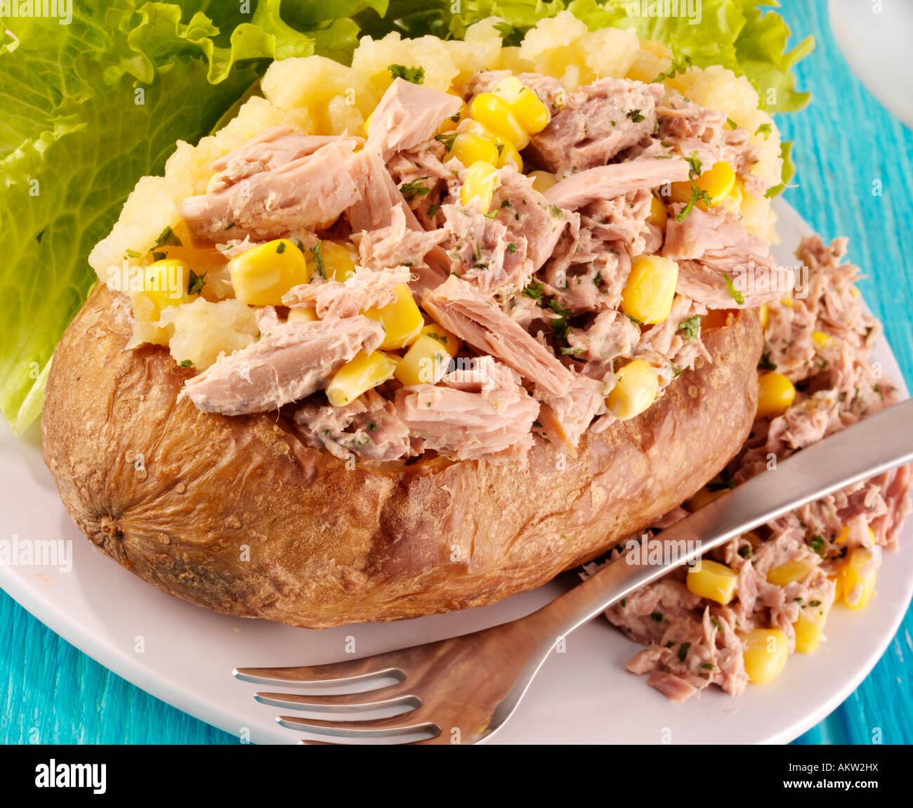 Baked potato with tuna and sweetcorn hires stock photography and
