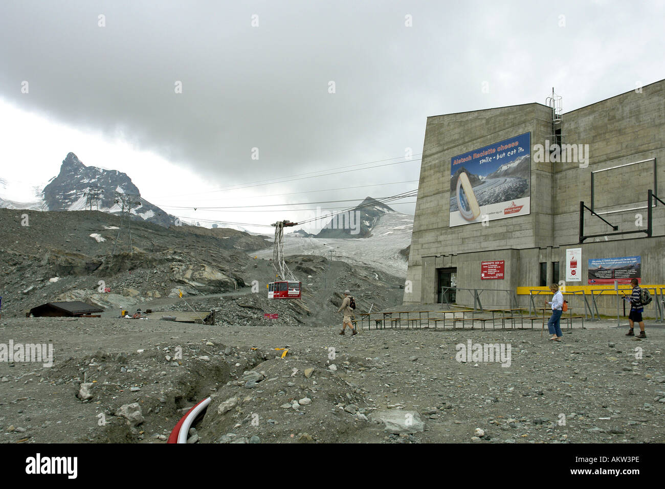 Cable car taking off from Trockener Steg for Matterhorn Glacier Paradise near Zermatt in Switzerland. Stock Photo
