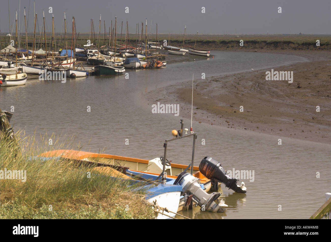 Norfolk tidal creek with pleasure boats July Stock Photo Alamy