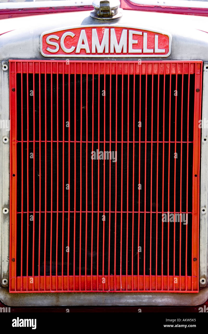 Radiator grill of a classic Scammell lorry on display at a vintage ...